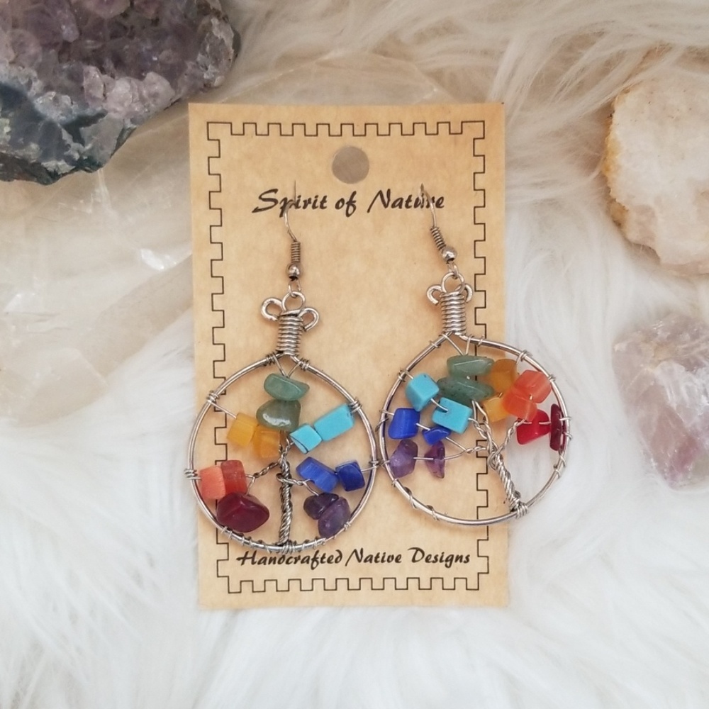 Boho Tree of Life Rainbow Earrings